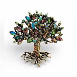 Colorful Tree of Life Brooch with Roots